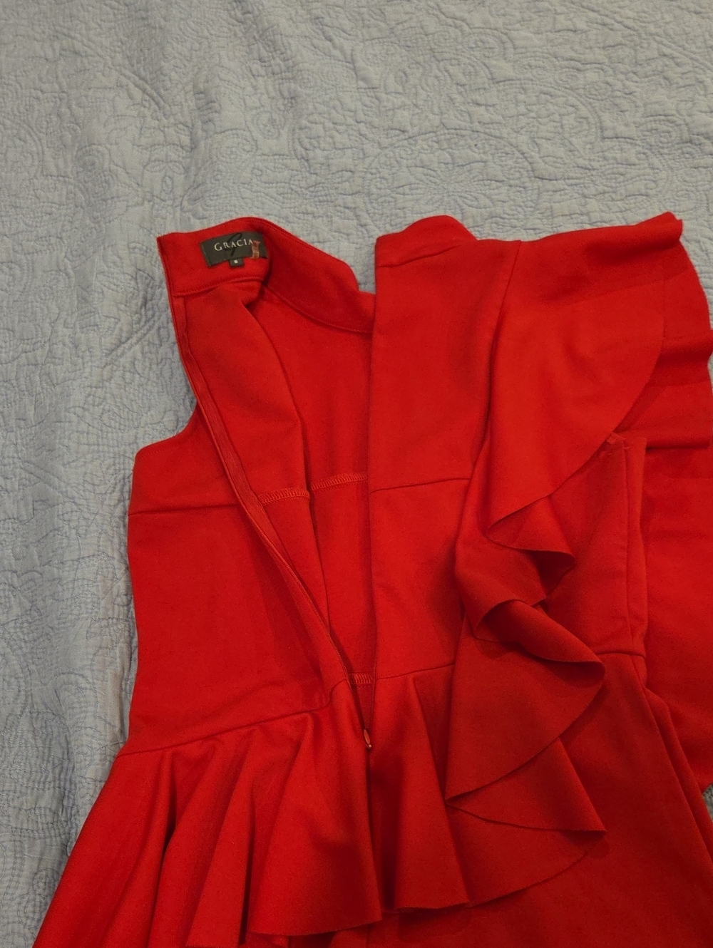 Gracia Red One-Shoulder Ruffle Peplum Top Size S! - Picture 6 of 8